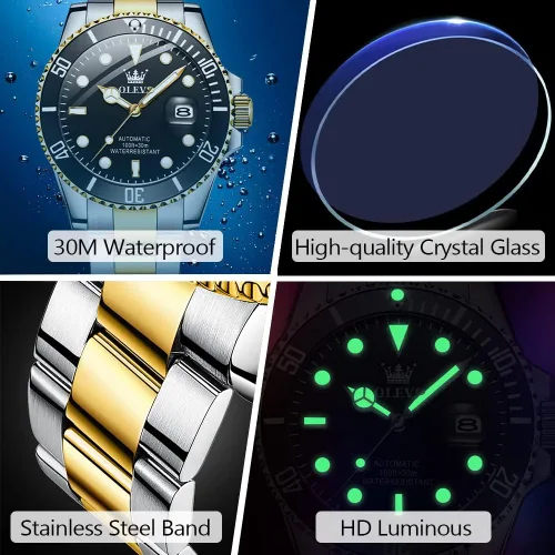 Vista 6 de Reloj automático de viento automático para hombre reloj de lujo de acero inoxidable con fecha reloj clásico impermeable con bisel giratorio luminoso