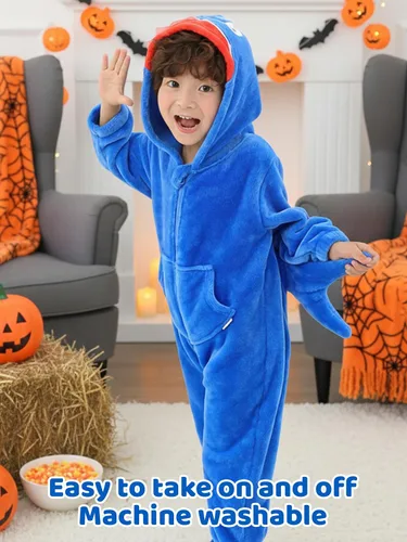 Vista 5 de LOLANTA Disfraz de tiburón de dinosaurio para niños y niñas, overol de franela de animal suave de una pieza para niños, vacaciones, cumpleaños