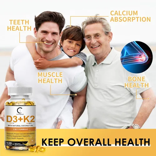 Vista 6 de Suplemento de Vitamina D3 K2 con Vitamina D3 5000 UI, 200 mcg de Vitamina K2 MK-7 y Aceite de Coco Natural, Fórmula 2-1 a Base de Plantas