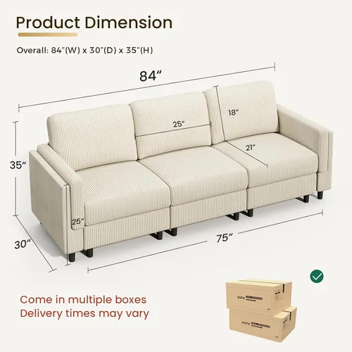 Vista 2 de KKL Sofá modular de 84 pulgadas, sofás de 3 plazas para sala de estar con almacenamiento, sofá modular de asiento profundo seccional, funda
