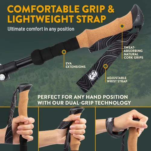 Vista 6 de Bastones de trekking para niños y bastones de senderismo plegables de la marca USA – Ultra fuertes y ligeros – Bastones de senderismo de aluminio
