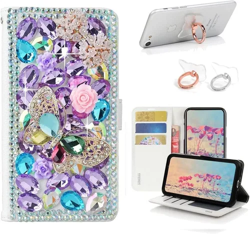 Vista 9 de Bling - Funda de piel con soporte para anillos, diseño 3D hecho a mano, 2 unidades, SBLDwRSSeries-6