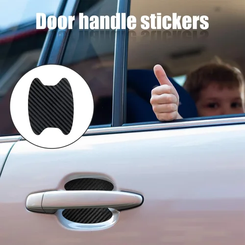 Vista 6 de Kewucn 4 calcomanías para manija de puerta de automóvil, películas protectoras de fibra de carbono para manija lateral de puerta, protector Negro