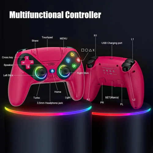 Vista 3 de Nonbliep LED for PS5 Controller, for PS5 Slim/Pro/PC, Wireless Controller with 9 Colors RGB Light/Dual Vibration/Turbo/3.5mm Audio