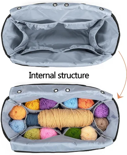 Vista 4 de Yarwo Bolsa de ganchillo para tejer, bolsa de almacenamiento de hilo para proyectos de WIP, madejas de hilo, ganchos de ganchillo y agujas de tejer