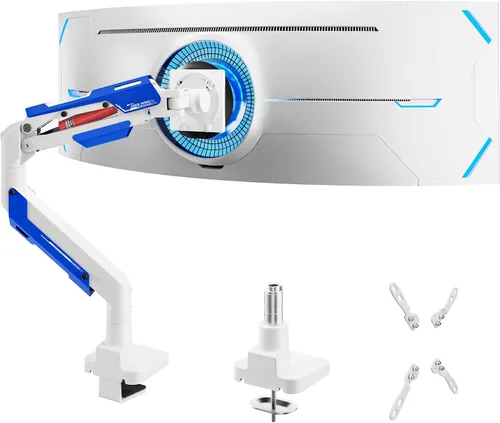Vista 12 de ARES WING Brazo de monitor único de alta resistencia, soporte de monitor de aluminio con resorte de gas para pantallas ultraanchas de 24"-57