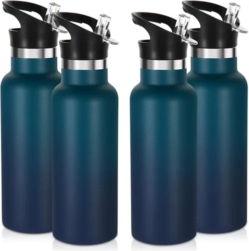 Vista 38 de Volhoply Botella de agua aislada para niños de 17 onzas, botellas de agua de acero inoxidable con tapa con pajilla, botella de agua de metal al