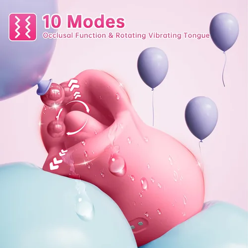Vista 4 de Juguetes sexuales para adultos, vibrador para mujeres, estimulador de clítoris, lengua y boca de 3 en 1 de silicona, juguete sexual de rosa con 10