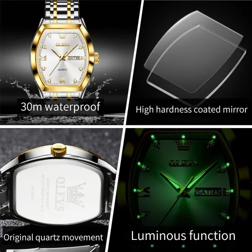 Vista 5 de OLEVS Men Watches Square Business Dress Diamond Analog Quartz Date Luxury Watch for Men Casual Stainless Steel Waterproof Luminous Wrist Watch