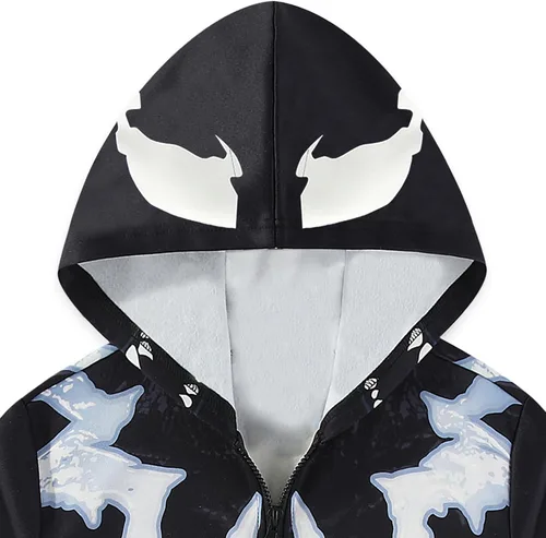 Vista 5 de Marvel Spider-Man 2 Miles Morales Venom - Sudadera con capucha y cremallera completa para niños grandes (talla: 8-20)