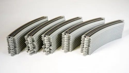 Vista 3 de Bachmann Trenes - PISTA A PRESENTACIÓN E-Z RADIUS CURVA 18" - A GRANEL (50 pcs) - Riel Níquel Plata con Roadbed Gris - Escala HO