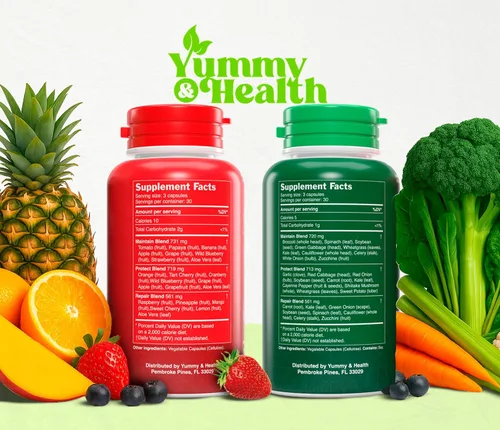 Vista 9 de Yummy & Health Cápsulas de frutas y verduras - Más de 33 superalimentos enteros de frutas y verduras 90 frutas + 90 cápsulas vegetales Vegano