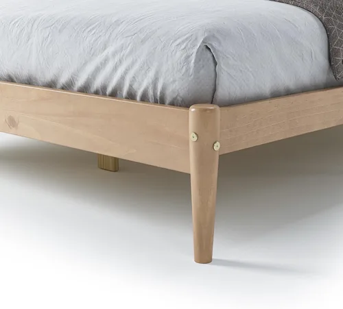 Vista 6 de Camaflexi Mid-Century - Cama de plataforma moderna, madera maciza, cabecera de listones, base de colchón de 10 listones de madera, no necesita Roble