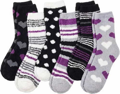 Vista 16 de YSense Calcetines mullidos y mullidos para mujer, 6 pares, calcetines de Negro Marrón Blanco Caqui