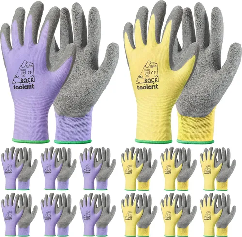 Vista 43 de toolant Guantes de trabajo de látex arrugado a granel, guantes de seguridad con revestimiento de goma para hombres y mujeres, 12 pares para Negro