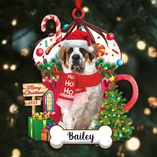 Vista 13 de Akita1 - Adorno personalizado para perro, adorno de perro con nombre personalizado, plano impreso en 2D, acrílico colgante, Papá Noel y perro