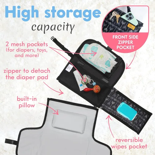 Vista 2 de Kopi Baby Cambiador de pañales portátil, bolsa de viaje para cambiador de pañales para bebé con bolsillo para toallitas, cambiador portátil