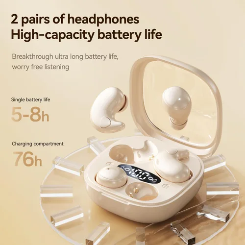Vista 7 de Auriculares planos para dormir de lado, mini auriculares invisibles para canales auditivos pequeños, Bluetooth 5.4, batería 66H, bloqueo de ruido