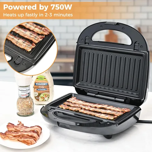 Vista 4 de Sandwichera 3 en 1, máquina portátil de gofres, prensa eléctrica Panini con placas antiadherentes extraíbles, luces indicadoras LED, mango fresco al