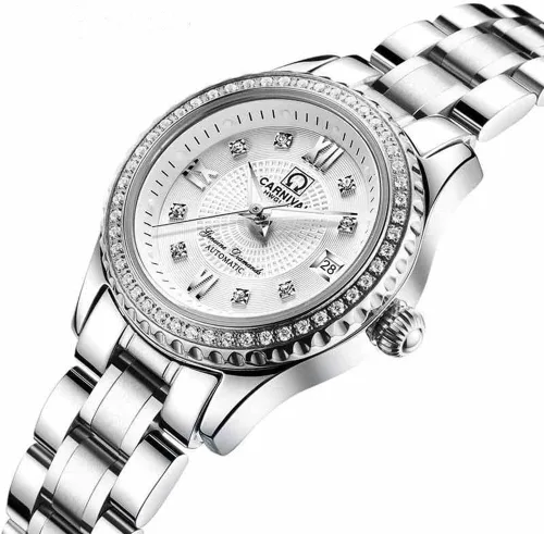 Vista 3 de Reloj automático para hombre y mujer, de acero inoxidable, de oro y plata, para mujer