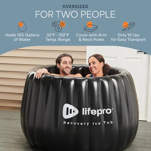 Vista 4 de Lifepro Bañera de hielo portátil para 2 personas para atletas XL - Tina de hielo autoinflable para adultos - Tina de hielo plegable para baño