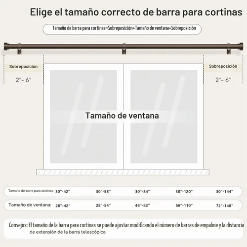 Vista 8 de HEI! DEAR Barras de cortina de bronce para ventanas de 72 a 144 pulgadas (6-12 pies), barras de cortina resistentes de 1 pulgada, barra de cortina