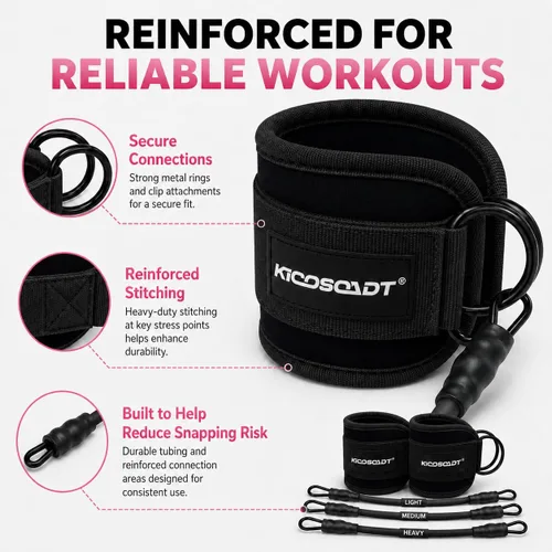 Vista 10 de Ankle Resistance Bands with Cuffs, Natural Latex Tubes, 3 Levels for Leg and Glute Workouts, Padded Ankle Straps for Kickbacks, Hip Training and