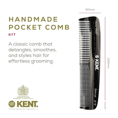Vista 2 de Kent R7T - Peine de bolsillo para cabello de doble diente, pequeño peine de dientes finos/anchos para cabello, barba y bigote, peine de aseo grueso