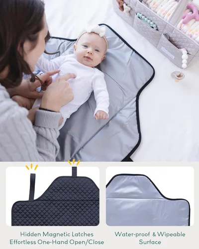 Vista 3 de Lily Miles Cambiador de pañales portátil para bebé, cambiador de pañales con pestillos magnéticos, almohadilla de viaje impermeable para bolsa