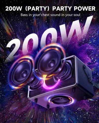 Vista 2 de GFEEN Altavoz Blutooth para fiestas: 200 W pico potente sonido fuerte! Tiempo de reproducción de 15 horas, espectáculo de luz RGB, carga rápida