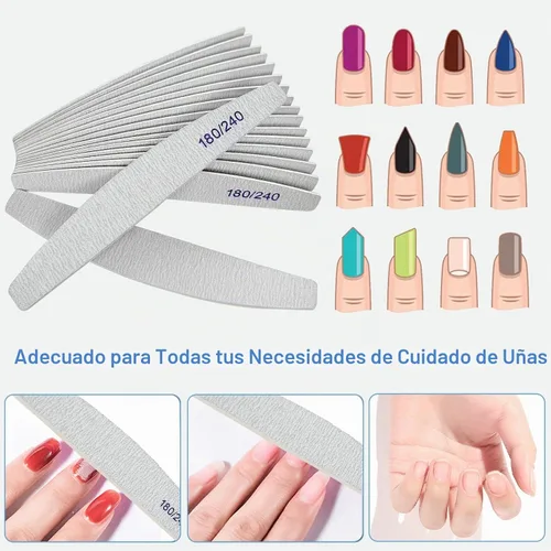 Vista 2 de Limas de uñas (paquete de 12), lima de uñas de madera de grano 180/240, lima de uñas de doble cara de madera Emory para uñas naturales, profesional