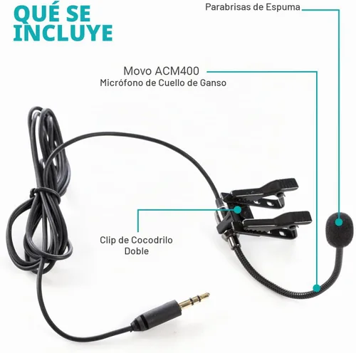 Vista 7 de Movo ACM400 Micrófono omnidireccional de cuello de ganso flexible para Motovlogging, micrófono de casco para cámara de acción Moto Vlog - Micrófono