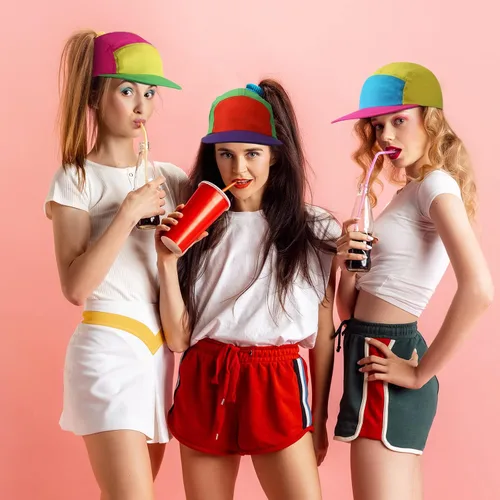 Vista 8 de Cindeer 80s 90s Neon Hat Nylon Cap Retro Adjustable Cap for Women Men 80s Costumes Accessories 90s Theme Party