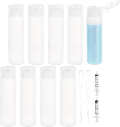 Vista 10 de BENECREAT 10 botellas de 12 ml/18 ml/30 ml de plástico para artículos de aseo de viaje, botellas con tapa abatible, recipientes de muestra