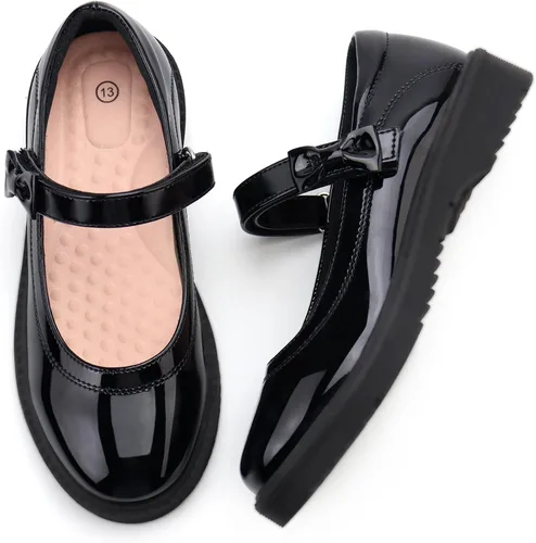 Vista 4 de JABASIC Zapatos de escuela negros para niñas Bow Oxford Mary Jane Flats