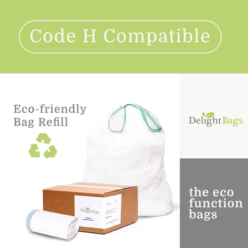 Vista 2 de Bolsas de basura compatibles con Simplehuman Code H, 200 unidades, ecológicas, con cordón blanco, fabricadas en los Estados Unidos con un 70%