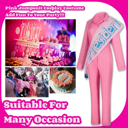 Vista 7 de Mono rosa para mujer, disfraz de cosplay de Margot Robbie Movie 2023, disfraz de uniforme