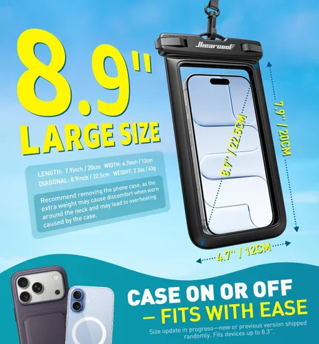 Vista 3 de Hiearcool Funda impermeable IPX8 para iPhone 17/16/15/14 Pro Max, bolsa seca para teléfono celular para artículos esenciales de playa y crucero