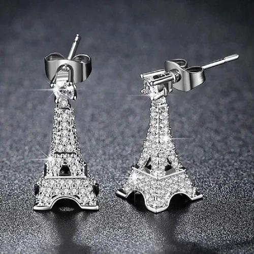 Vista 2 de Love Paris - Pendientes colgantes de cristal de la torre Eiffel parisino