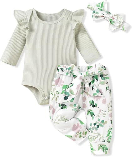 Vista 184 de Aalizzwell Conjunto de mameluco acanalado para bebé recién nacido prematuro para otoño e invierno