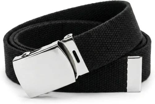 Vista 3 de BC Belts Cinturón de tela de lona con hebilla cromada de 54 pulgadas de largo, estilo militar totalmente ajustable