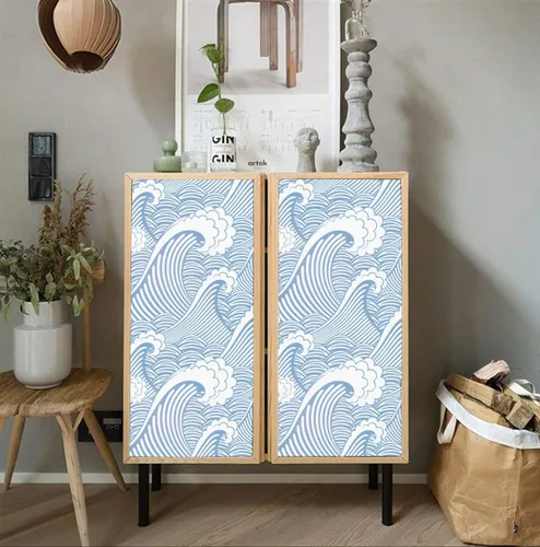 Vista 4 de Lindo revestimiento adhesivo de olas marinas para estantes, despegar y pegar, adhesivo para cajones de cómoda, adhesivo para gabinetes, papel