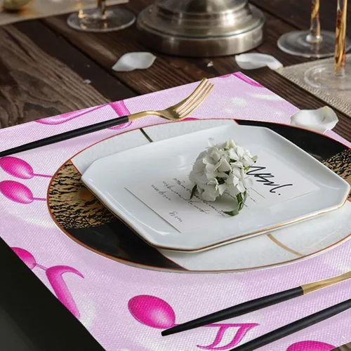 Vista 7 de Personalizado Dibujos Animados Rosa Notas Mat con Placa de Primavera Reutilizable Mantel Individual para Bebé Conjunto de 6 12 x 18 para Mesa