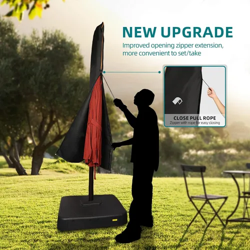 Vista 5 de PALON Funda para sombrilla de patio al aire libre, 420D, impermeable, con cremallera y cordón retráctil, anti-UV, resistente al viento, para Negro