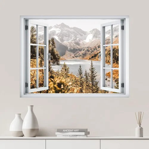 Vista 18 de SIGNWIN Adhesivo de pared removible/Mural de pared Vista de ventana Cordillera nublada Bosque Naturaleza Vida silvestre Fotografía Realismo Paisaje