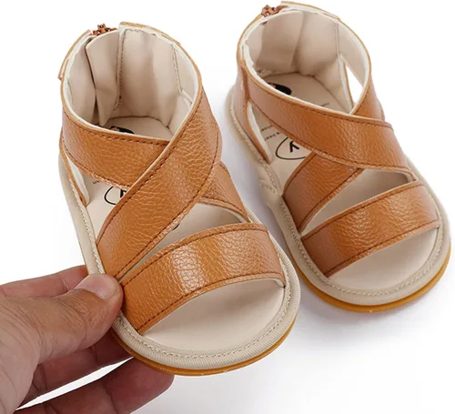 Vista 4 de Sandalias de piel con velcro para bebés y niñas, zapatos antideslizantes de punta abierta, zapatos de verano al aire libre para bebés y niños