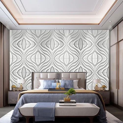 Vista 5 de Dundee Deco Paneles de pared 3D - Paneles de pared de PVC blanco pintables con ondas modernas para decoración de paredes interiores, 19.7 x 19.7
