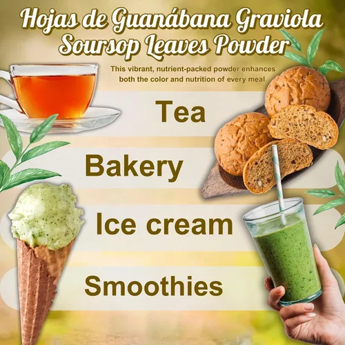 Vista 6 de HANAN MIKHUY Hojas de Guanábana 3.53 oz - Polvo de hoja de guanábana 100% natural de graviola para protección hepática, vitalidad y bienestar