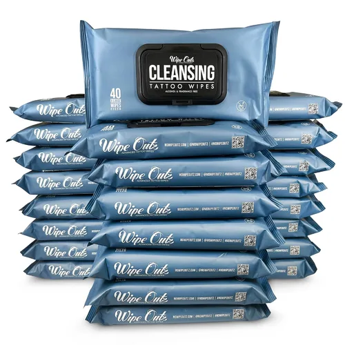 Vista 8 de Wipe Outz Toallitas limpiadoras para tatuajes y cuidados posteriores al tatuaje, 8 x 6.5 pulgadas, listas para usar, calmantes, a base de plantas