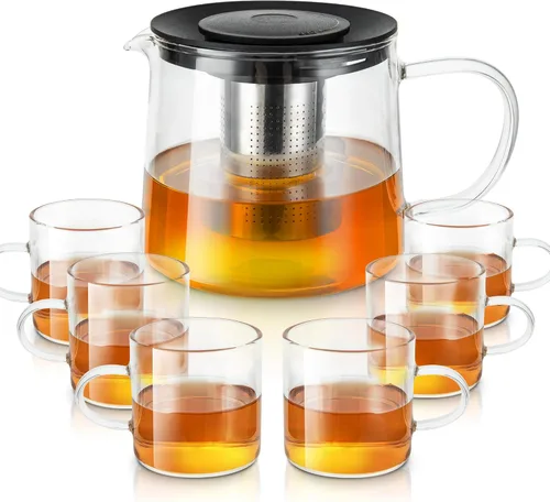 Vista 9 de Tetera de vidrio 1000 ml/34 oz con infusor extraíble de acero inoxidable, tetera de vidrio resistente al calor de borosilicato, hervidor de té